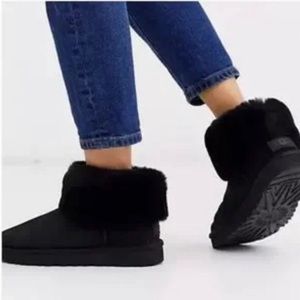 UGG Classic Mini Fluff Ankle Boots in Black